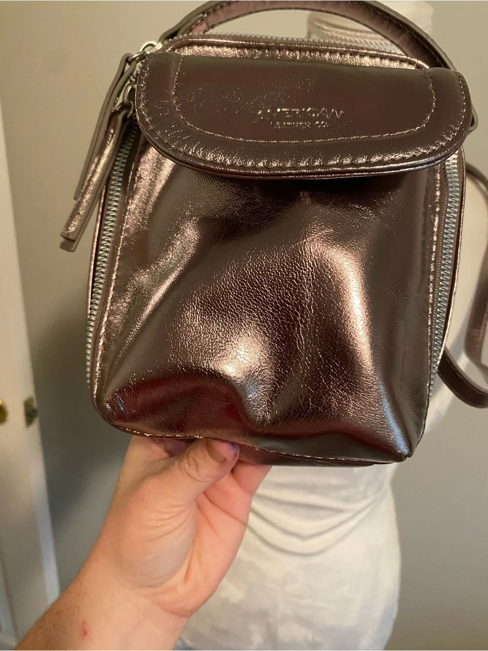 Metallic Crossbody Mini Backpack - Shiny Bronze American Leather Company - Picture 3 of 11